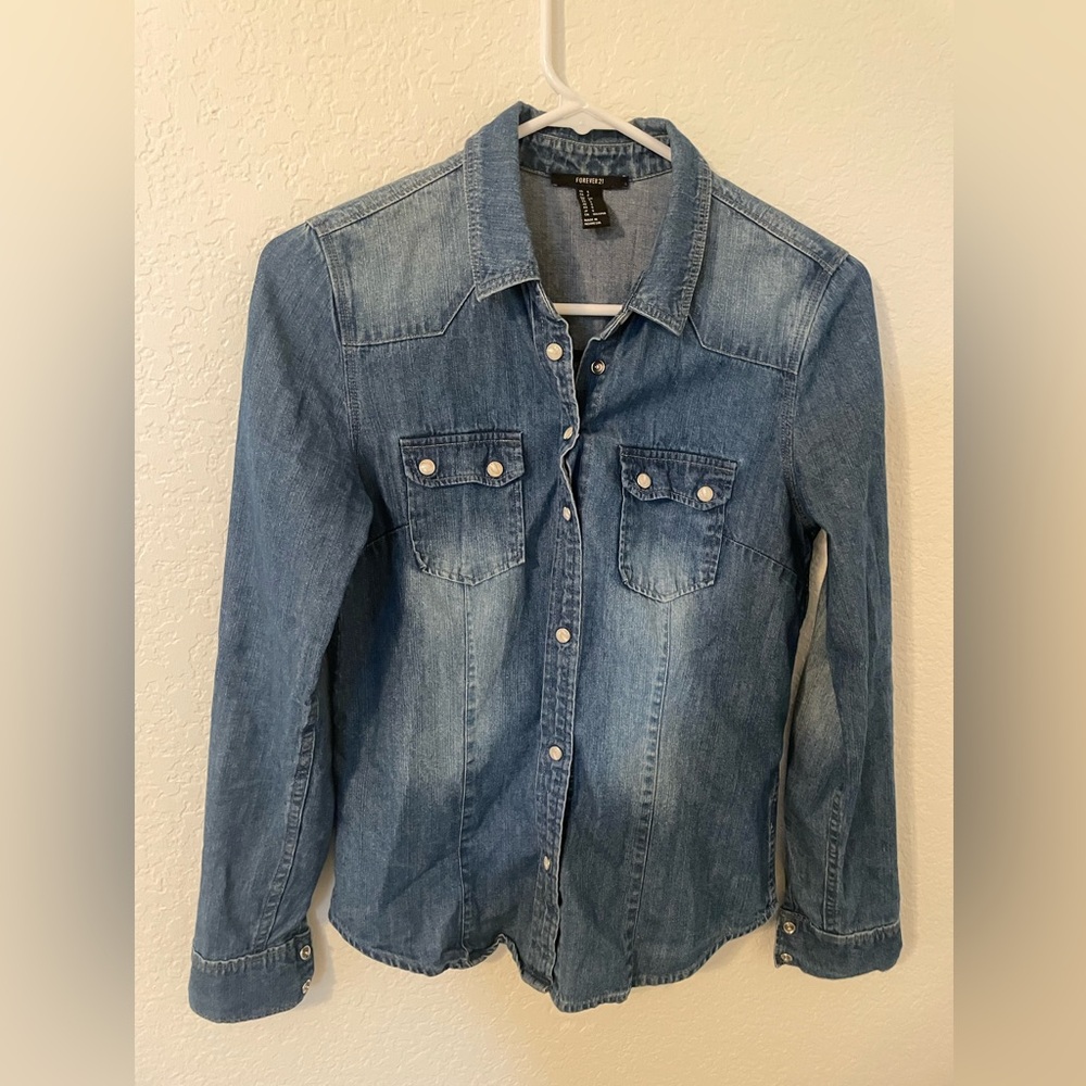 Denim-Style Button Up Top